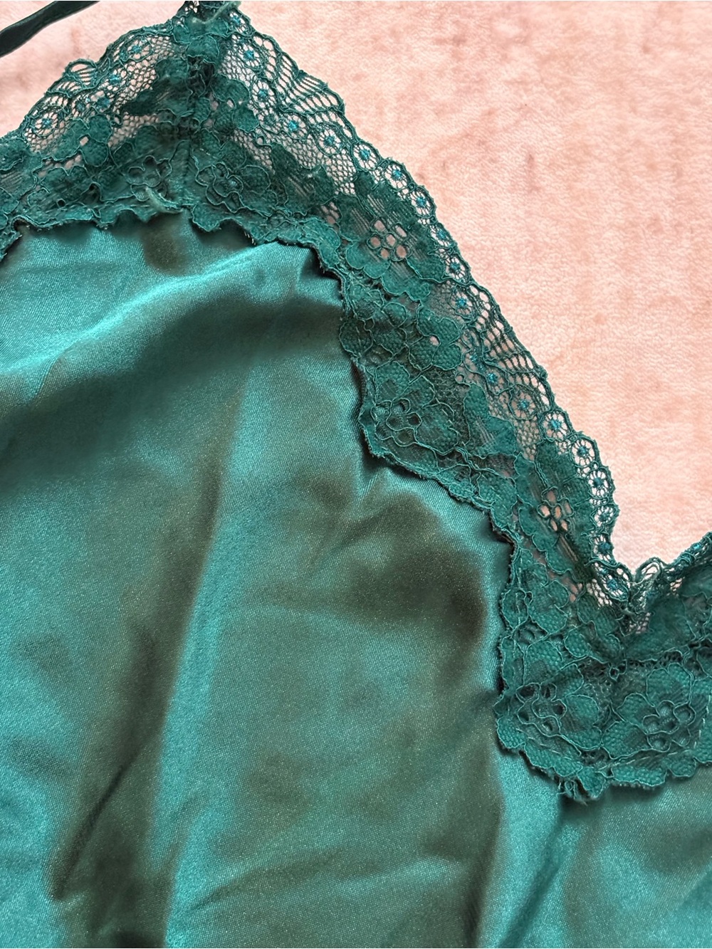 Linea Donatella Emerald Green Satin Lace-Trim Camisole & Shorts Set